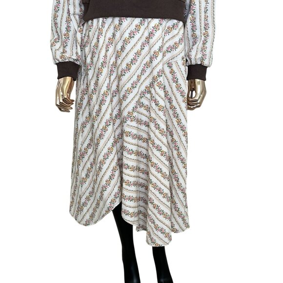 🆕 Anniewear Los Angeles Long Sleeve Midi Dress Brown Bodice with Floral Skirt - Picture 9 of 12